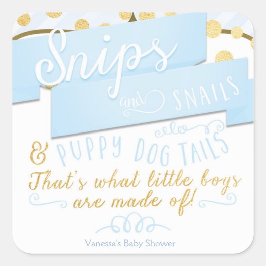 Snips & Snails Blauw Goud Gestreepte Favor Sticker (Voorkant)