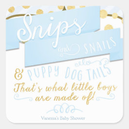 Snips & Snails Blauw Goud Gestreepte Favorietensti Vierkante Sticker