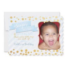 Snips & Snails Blauw & Goud Party Foto uitnodiging