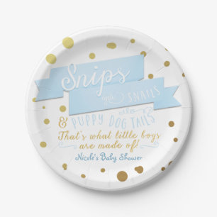 Snips & Snails Jongens Blauw & Goud Baby shower Bo Papieren Bordje