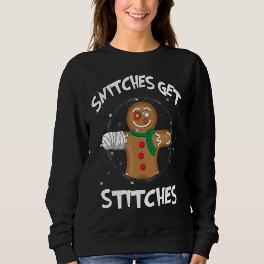 Snitches Get Stitches Schattig Gingerbread Family Trui (Voorkant)
