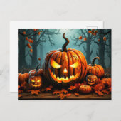 snode gloeiende pompoen in het bos briefkaart (Voorkant / Achterkant)