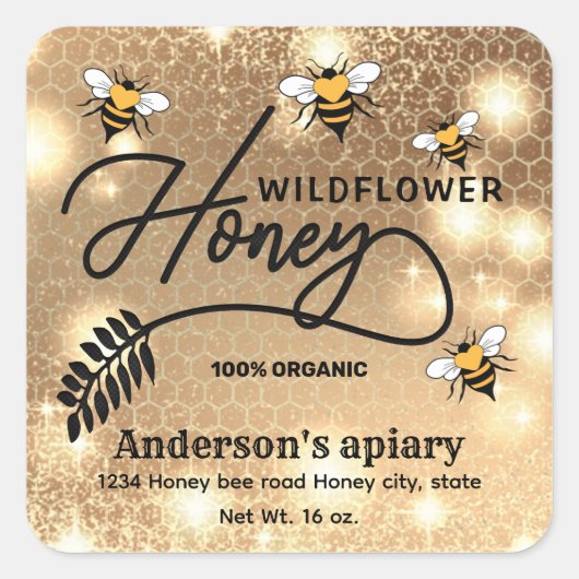Snoeierhoningbijen met een deegachtig keurmerk vierkante sticker (Voorkant)