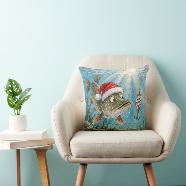 Snoek met kerstmuts kussen (Stoel)