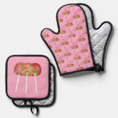 Snoep Appels Roze Oven Mitt en Pothouder Set (Voorkant / Achterkant)