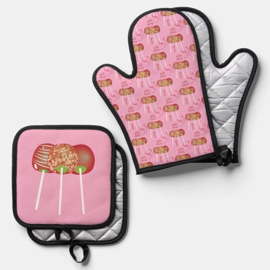 Snoep Appels Roze Oven Mitt en Pothouder Set (Voorkant / Achterkant)