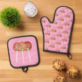 Snoep Appels Roze Oven Mitt en Pothouder Set (Top down)