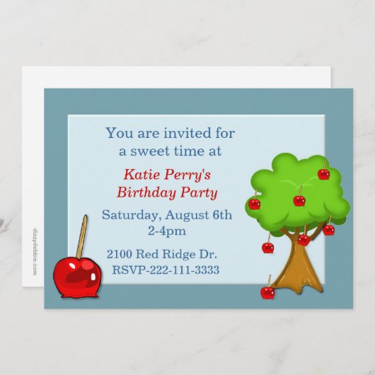 Snoep Apple Birthday Uitnodiging (Voorkant / Achterkant)