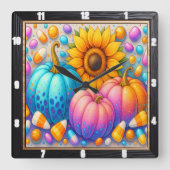 Snoep Autumn Pumpkins Zonnebloem Vierkante Klok (Voorkant)