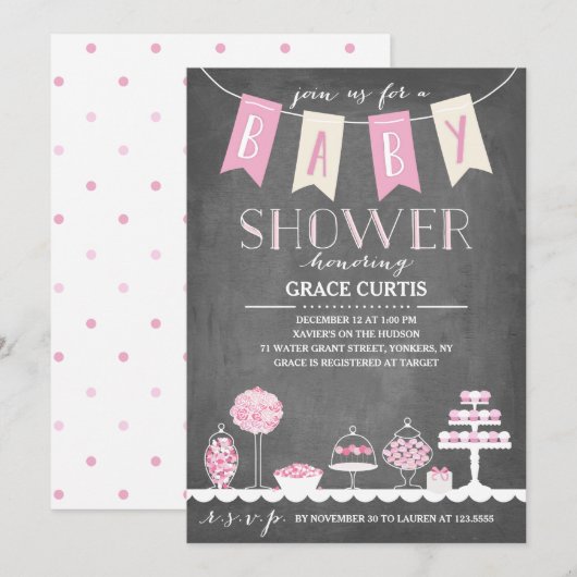 Snoep balk | Uitnodiging tot Baby shower (Voorkant / Achterkant)