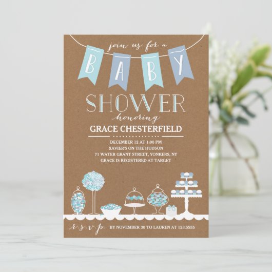 Snoep balk | Uitnodiging tot Baby shower (Staand voorkant)