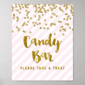 Snoep Bar Baby shower Roze gouden strepen Poster (Voorkant)