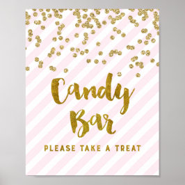 Snoep Bar Baby shower Roze gouden strepen Poster