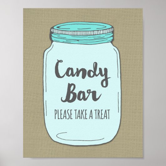 Snoep Bar Baby shower Sign Blue Mason Jar Burlap Poster (Voorkant)