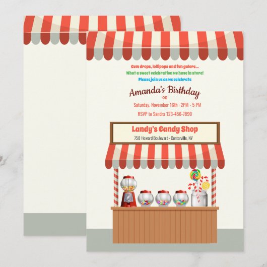 Snoep Bar Birthday Party Invitation Kaart (Voorkant / Achterkant)