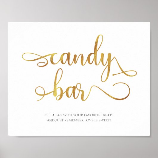 Snoep Bar, eenvoudige gouden bruine bruiloft Poster (Voorkant)