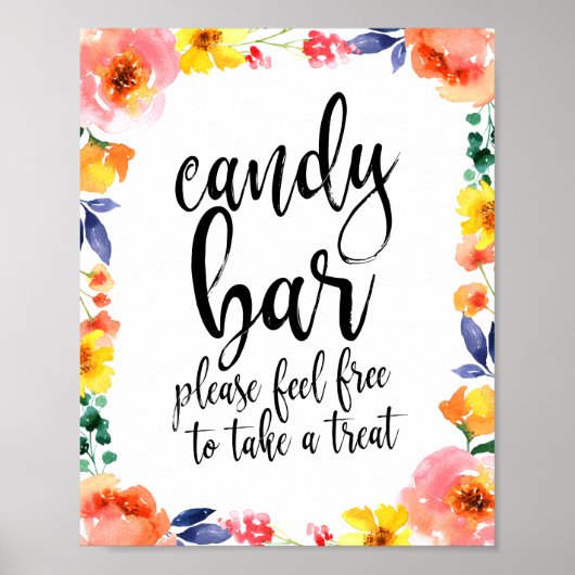 Snoep Bar Floral Script 8x10 Wedding Sign Poster (Voorkant)