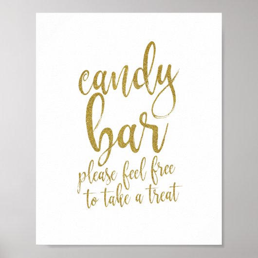Snoep Bar Gold Glitter Script 8x10 Wedding Sign Poster (Voorkant)