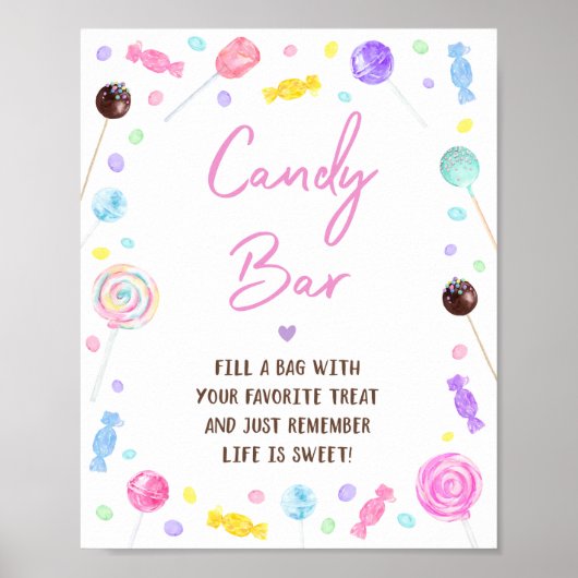 Snoep Bar Lollipop Sweet Shop Birthday Sign Poster (Voorkant)