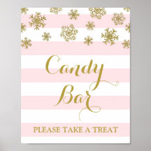 Snoep Bar Sign Roze Stripes Gold Snow