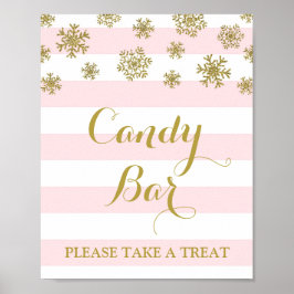 Snoep Bar Sign Roze Stripes Gold Snow Poster
