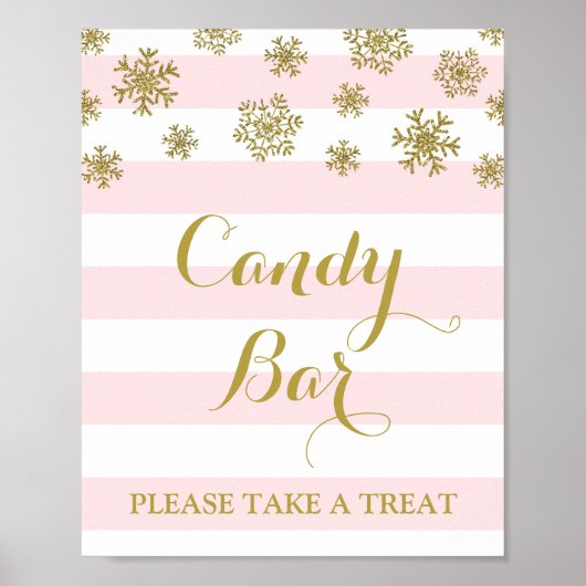 Snoep Bar Sign Roze Stripes Gold Snow Poster (Voorkant)