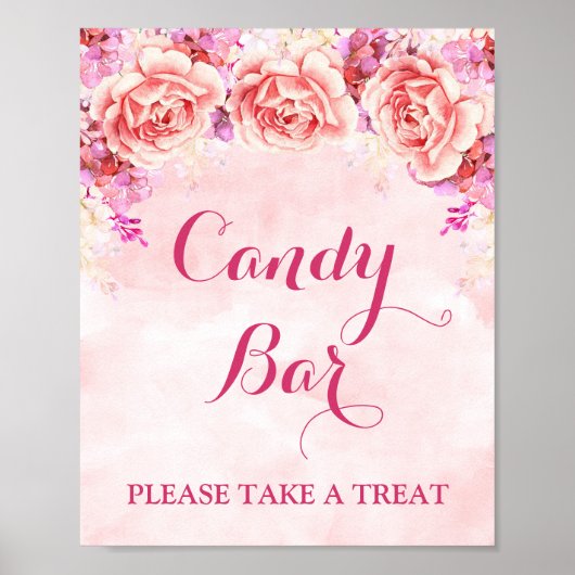 Snoep Bar Sign Roze Waterverf Flowers Poster (Voorkant)