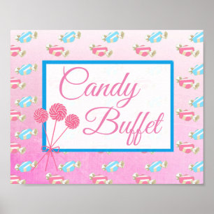 Snoep Bar Wedding Pink en Blue Sign Poster