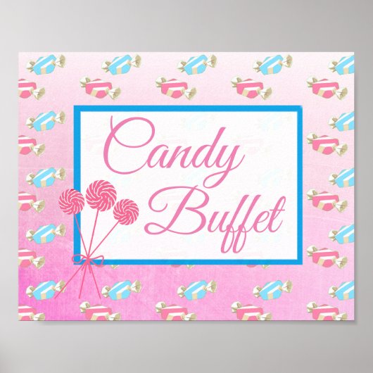 Snoep Bar Wedding Pink en Blue Sign Poster (Voorkant)