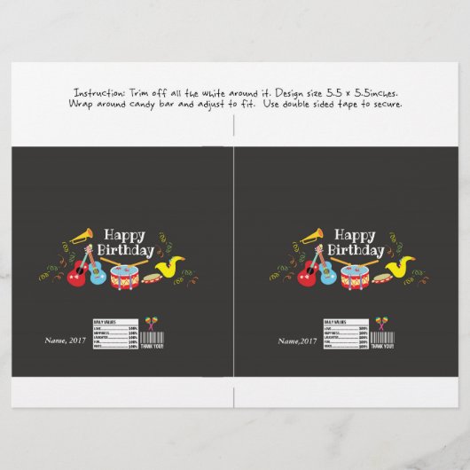 snoep bar wrapper blije verjaardag kinder muziekpa flyer (Voorkant)