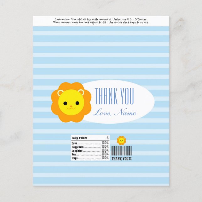 Snoep Bar Wrapper Favor - blauwe leeuw (Voorkant)