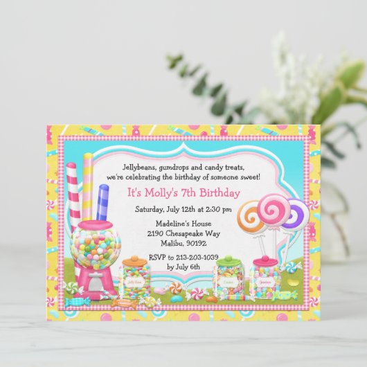 Snoep Birthday Party Invitation Kaart (Staand voorkant)