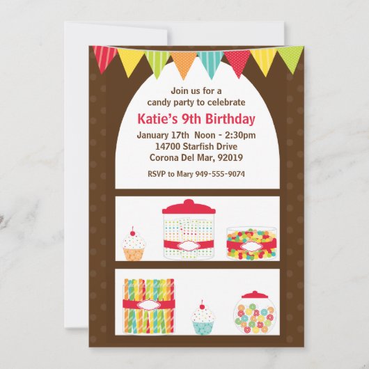 Snoep Birthday Party Invitation Kaart (Voorkant)