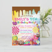 Snoep Birthday Party Invitations Sweets Lollipops Kaart (Staand voorkant)