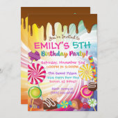 Snoep Birthday Party Invitations Sweets Lollipops Kaart (Voorkant / Achterkant)