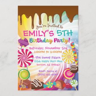 Snoep Birthday Party Invitations Sweets Lollipops Kaart