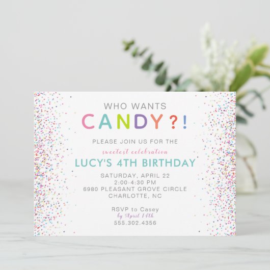 Snoep Birthday Uitnodiging, wie wil Snoep?! Kaart (Staand voorkant)