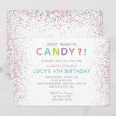 Snoep Birthday Uitnodiging, wie wil Snoep?! Kaart (Voorkant / Achterkant)