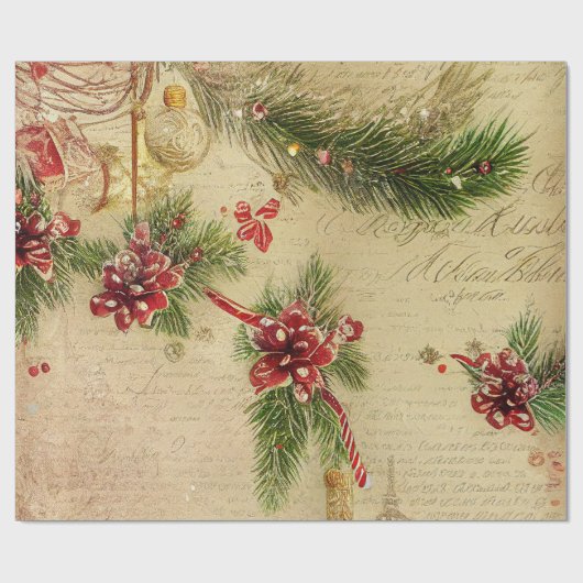 Snoep, bladeren en sierogen, kerstmis cadeaupapier (Vlak)