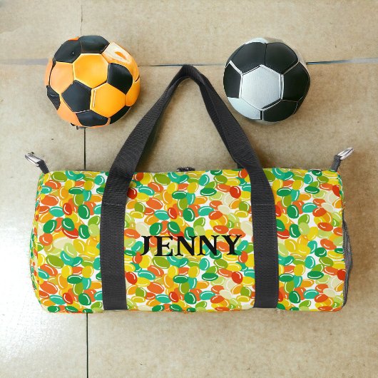 Snoep bonen geel veelkleurig op witte achtergrond plunjezak