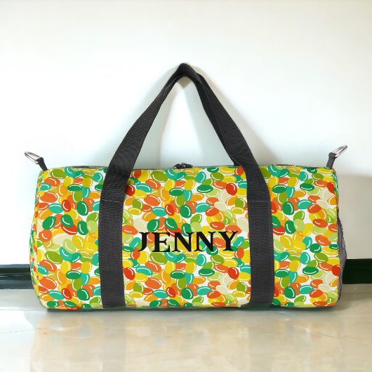 Snoep bonen geel veelkleurig op witte achtergrond plunjezak