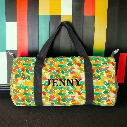 Snoep bonen geel veelkleurig op witte achtergrond plunjezak