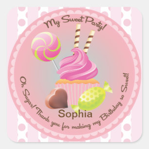 Snoep Buffet Meisje's Party Favor Verjaardag Stick Vierkante Sticker