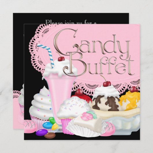 Snoep Buffet Party Invitation Sjabloon Kaart (Voorkant / Achterkant)