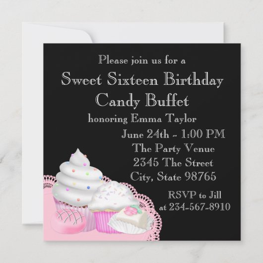 Snoep Buffet Party Invitation Sjabloon Kaart (Achterkant)