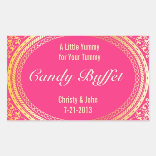 Snoep Buffet Stickers in goud en roze (Voorkant)