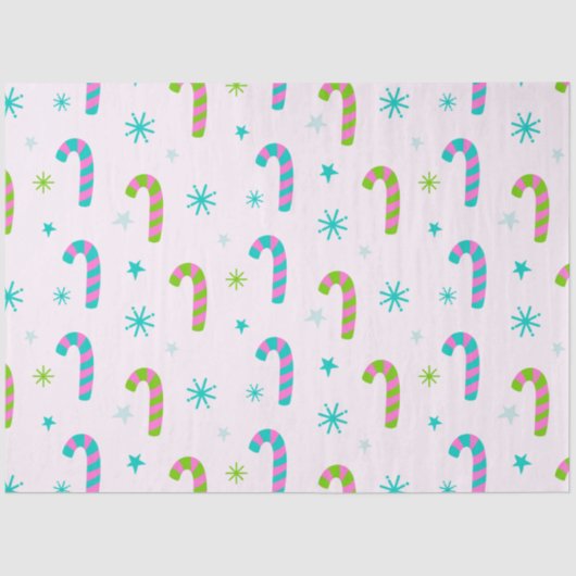 Snoep Canes en Snowflakes Roze Kerst Tissuepapier (Voorkant)