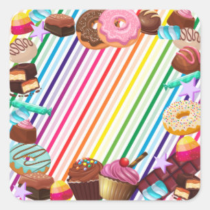 Snoep, chocolade, eten, donuts, regenbooggedeelte vierkante sticker