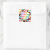 Snoep, chocolade, eten, donuts, regenbooggedeelte vierkante sticker (Tas)