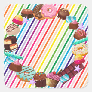 Snoep, chocolade, eten, donuts, regenbooggedeelte vierkante sticker